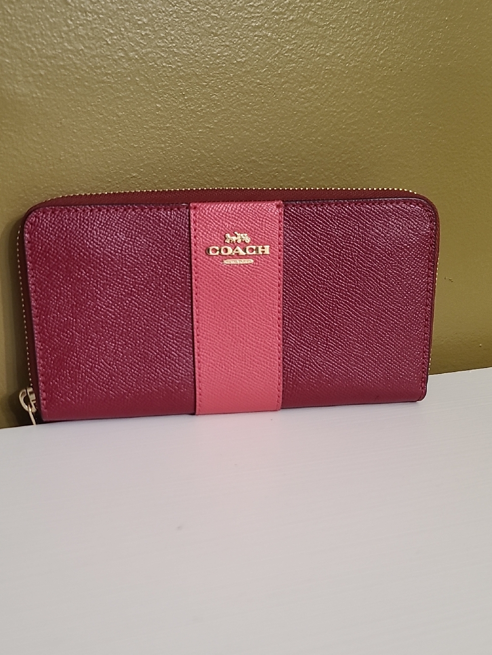 COACH Pink & Burgundy Zip-Around Leather Wallet